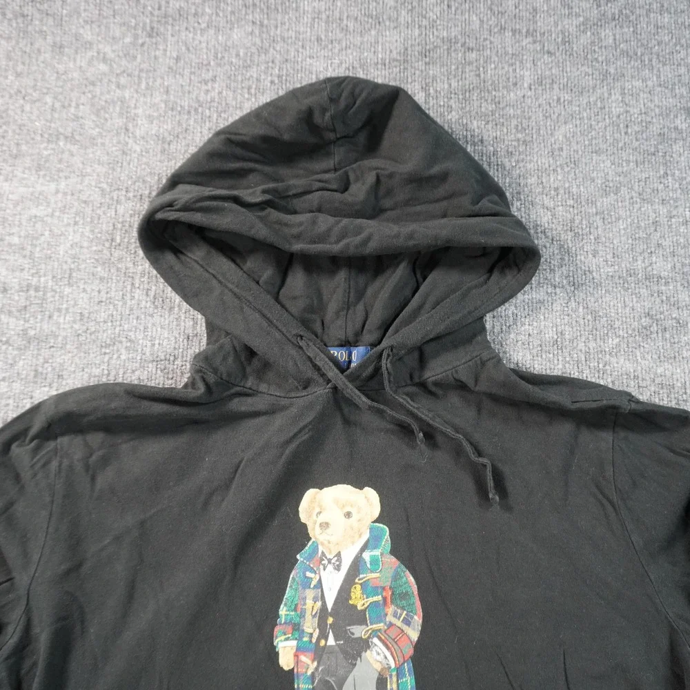 Polo Ralph Lauren Hoodie Mens XL Black Polo Bear Graphic Long Sleeve T-Shirt